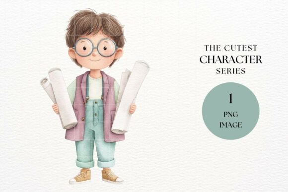 Download Cute Boy in Glasses with Blueprints - Blueprints Collection