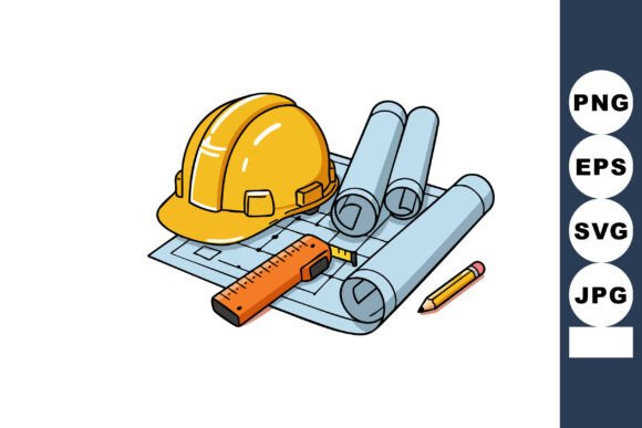Download Construction Helmet with Blueprints Rule - Blueprints Collection
