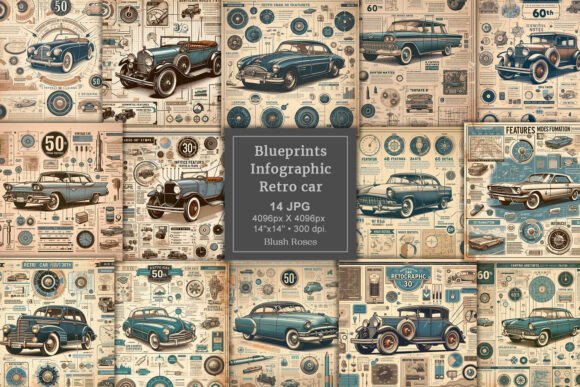Download Blueprints Chart Retro Car Digital Paper - Blueprints Collection