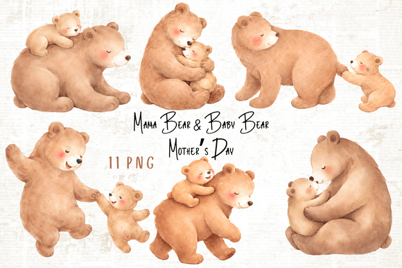 Download Mama Bear &amp; Baby Bear Mother’s Day PNG - Premium Bundle